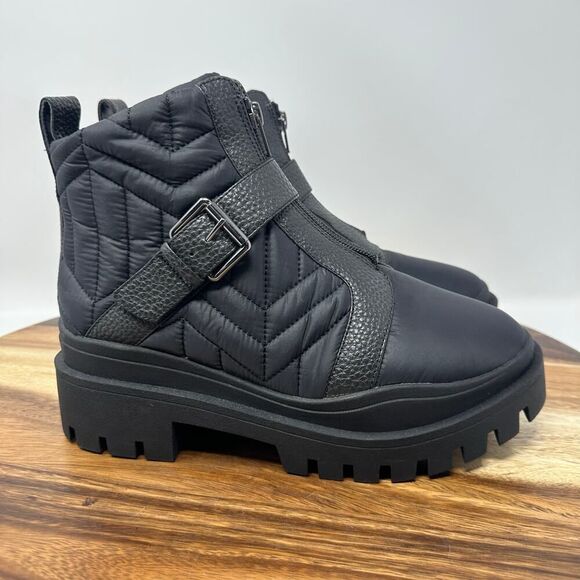 Vionic Janara Women's 7.5 Quilted Nylon Chunky Heel Ankle Black Boots - Picture 1 of 10